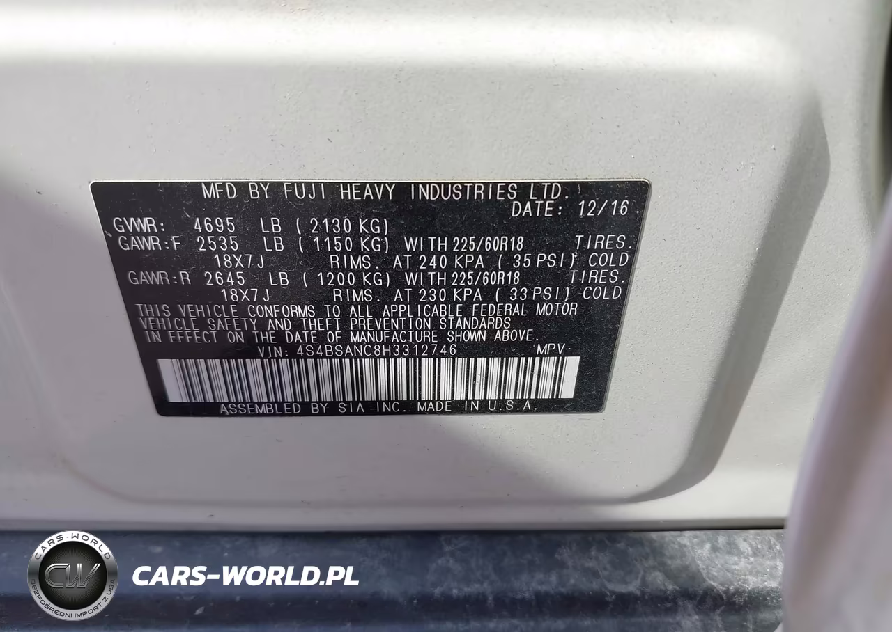 2017 Subaru Outback 2.5I Limited VIN:4S4BSANC8H3312746 - 9