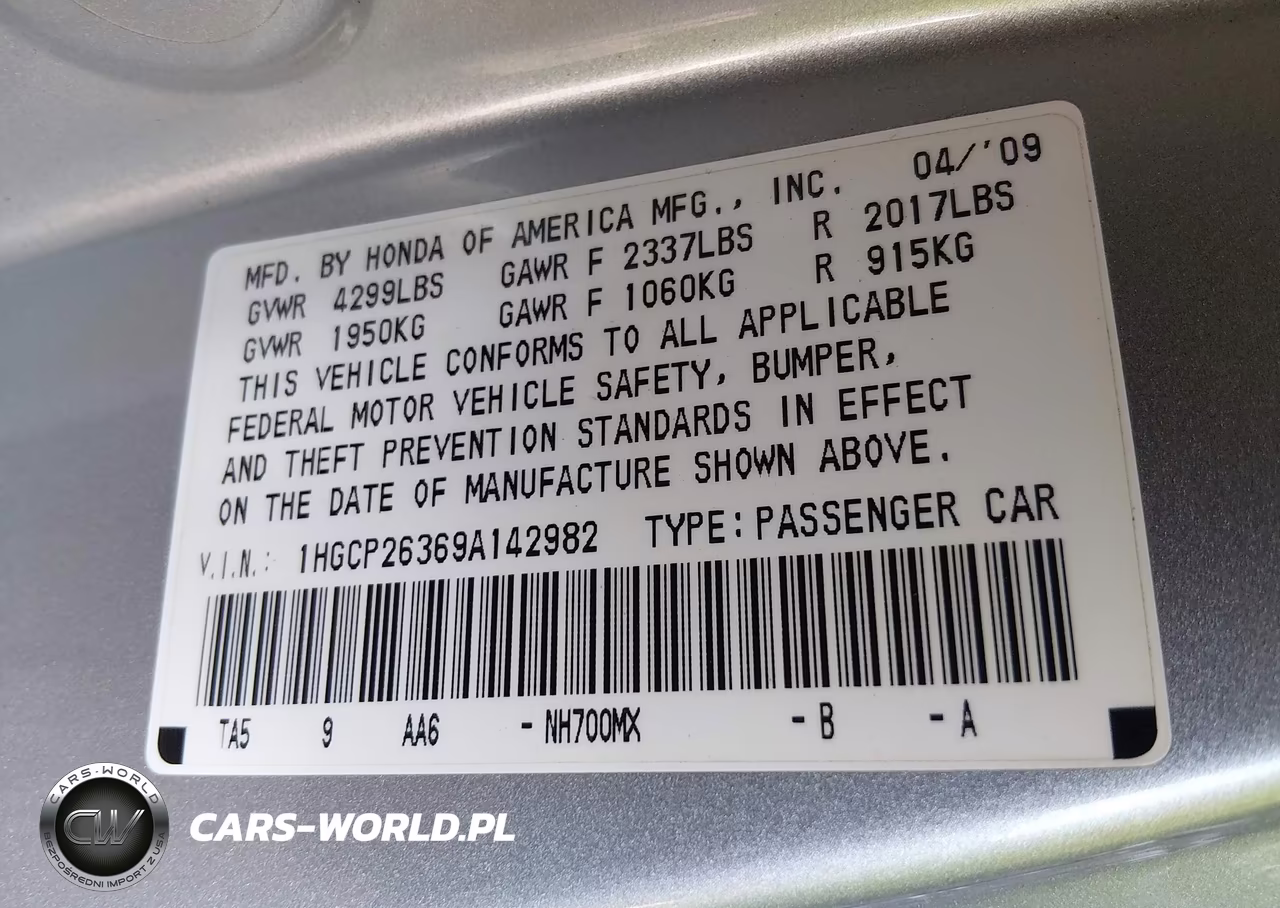 2009 Honda Accord 2.4 Lx VIN:1HGCP26369A142982 - 9