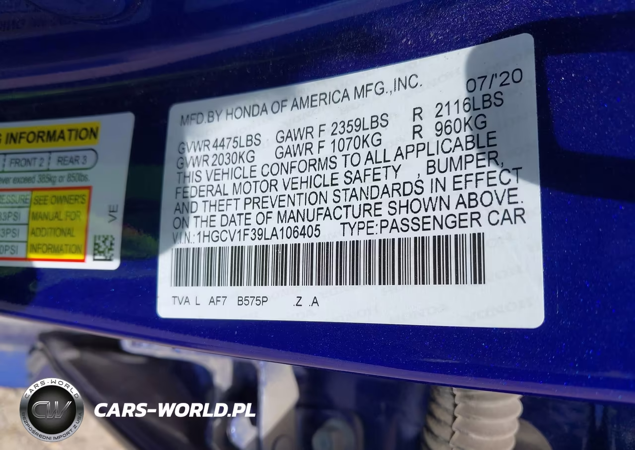 2020 Honda Accord Sport VIN:1HGCV1F39LA106405 - 9
