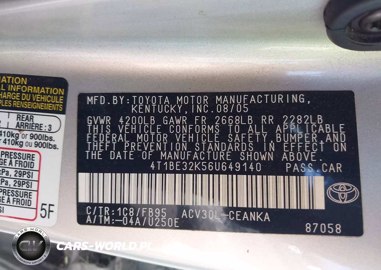 2006 Toyota Camry Le VIN:4T1BE32K56U649140 - 9