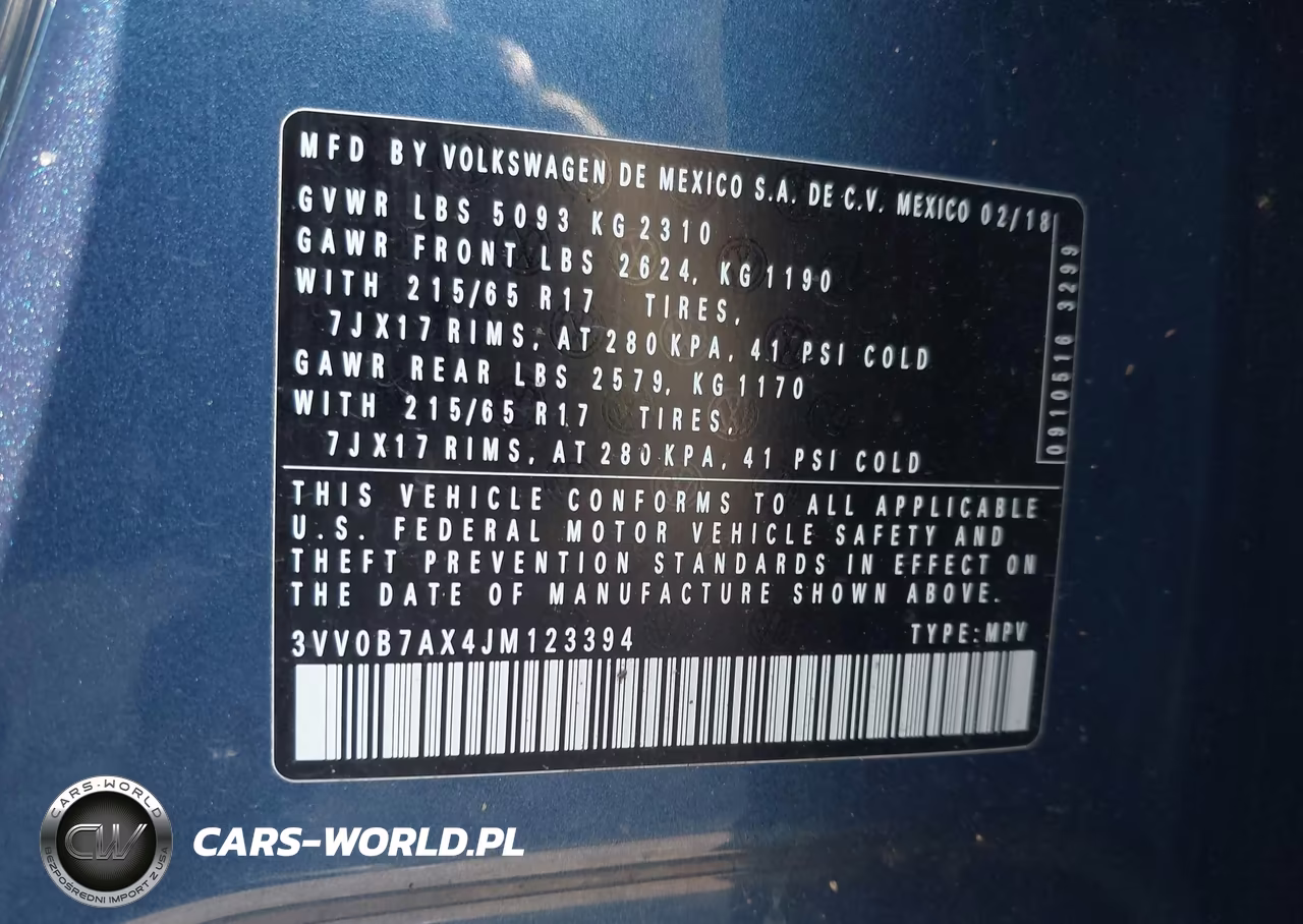 2018 Volkswagen Tiguan 2.0T S VIN:3VV0B7AX4JM123394 - 9