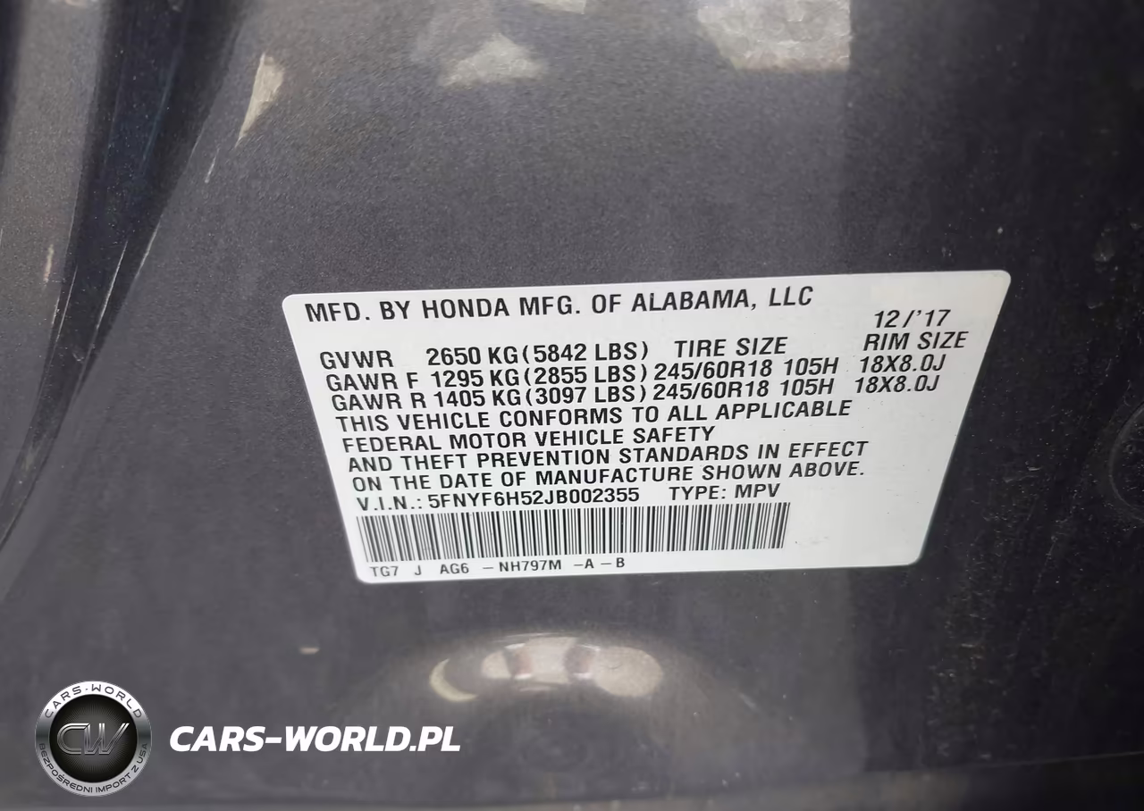 2018 Honda Pilot Ex-L VIN:5FNYF6H52JB002355 - 9