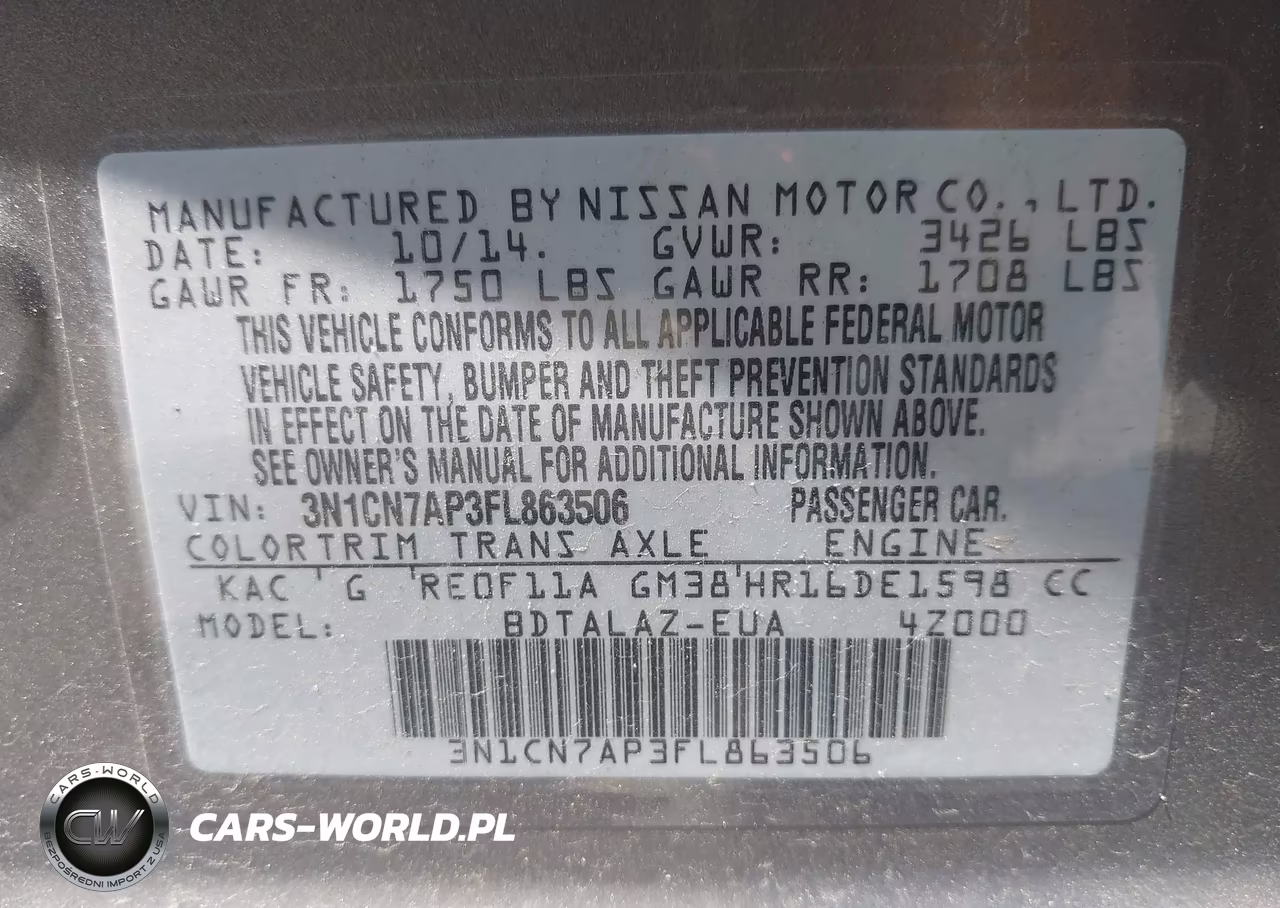 2015 Nissan Versa 1.6 S+ VIN:3N1CN7AP3FL863506 - 9