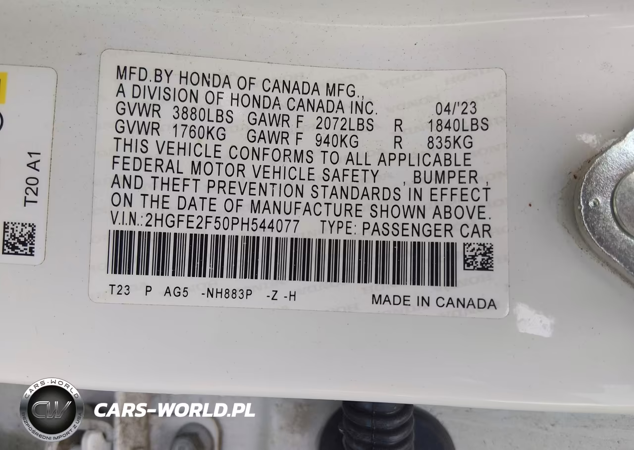 2023 Honda Civic Sport VIN:2HGFE2F50PH544077 - 9