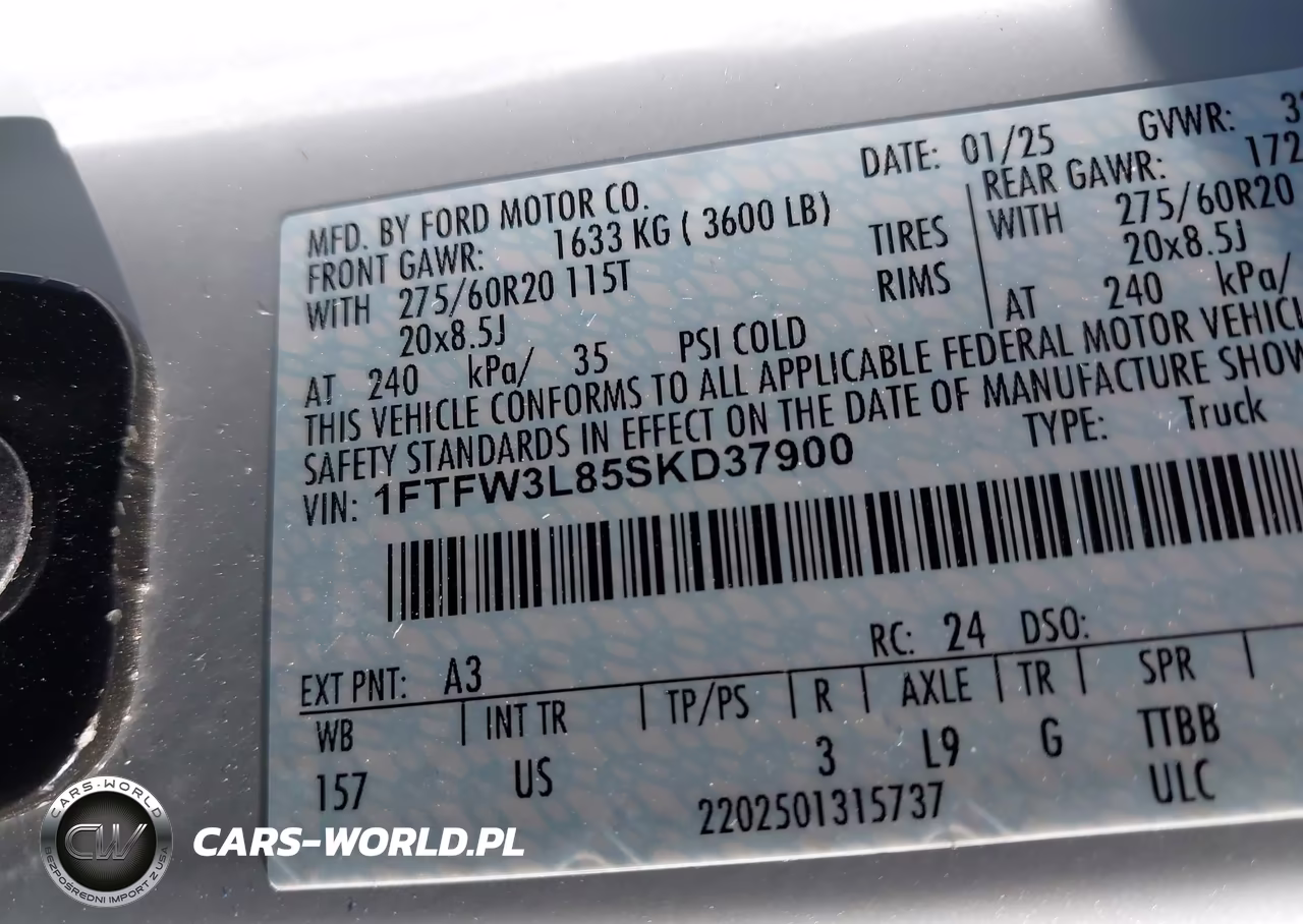 2025 Ford F-150 Xlt VIN:1FTFW3L85SKD37900 - 9