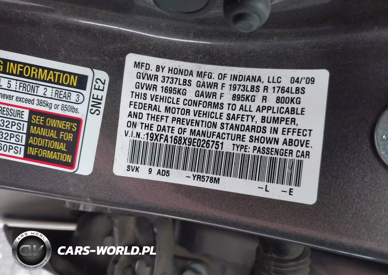 2009 Honda Civic Ex VIN:19XFA168X9E026751 - 9
