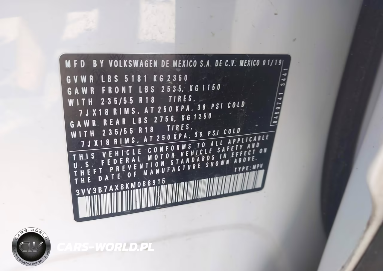 2019 Volkswagen Tiguan 2.0T Se-2.0T Sel-2.0T Sel R-Line-2.0T Sel R-Line Black VIN:3VV3B7AX8KM086915 - 9