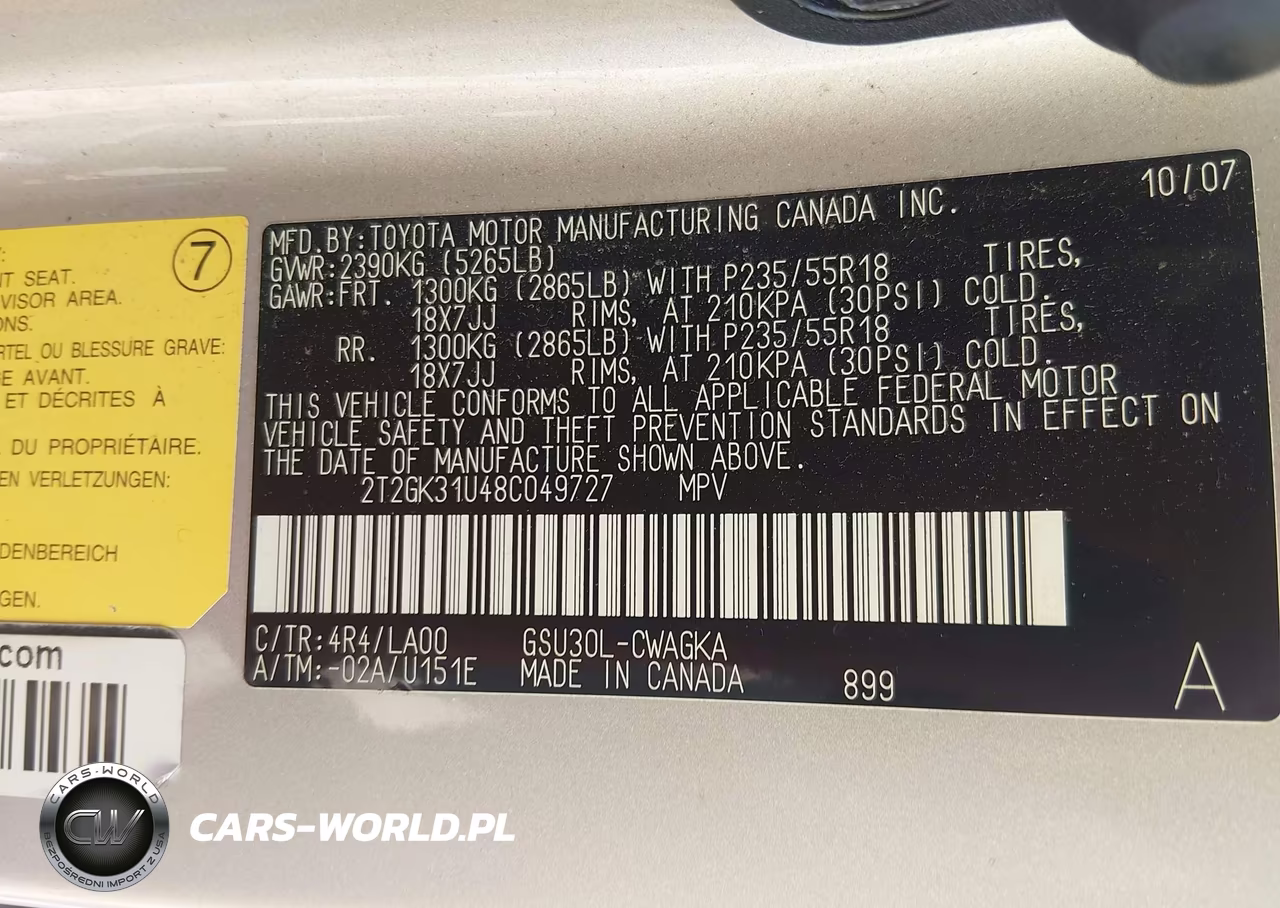 2008 Lexus Rx 350 VIN:2T2GK31U48C049727 - 9