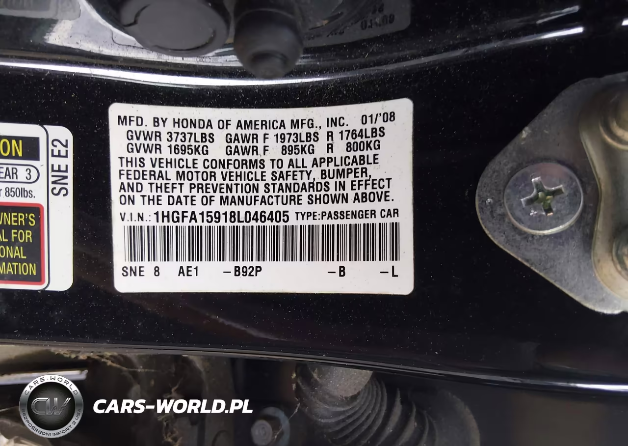 2008 Honda Civic Ex-L VIN:1HGFA15918L046405 - 9