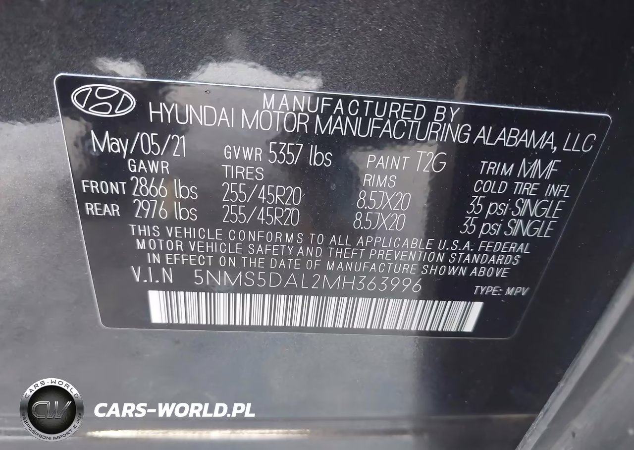2021 Hyundai Santa Fe Calligraphy VIN:5NMS5DAL2MH363996 - 9