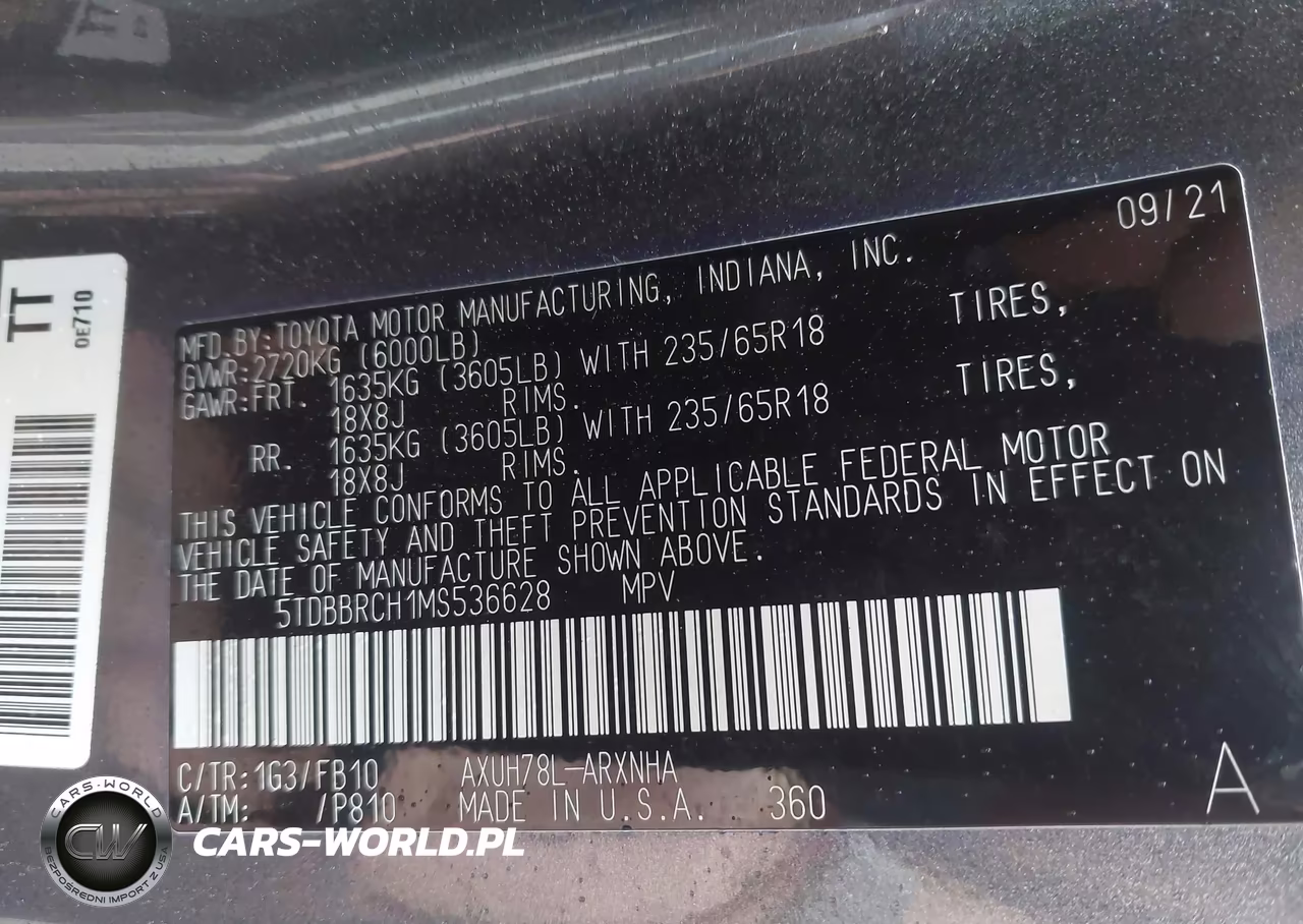 2021 Toyota Highlander Hybrid Le VIN:5TDBBRCH1MS536628 - 9