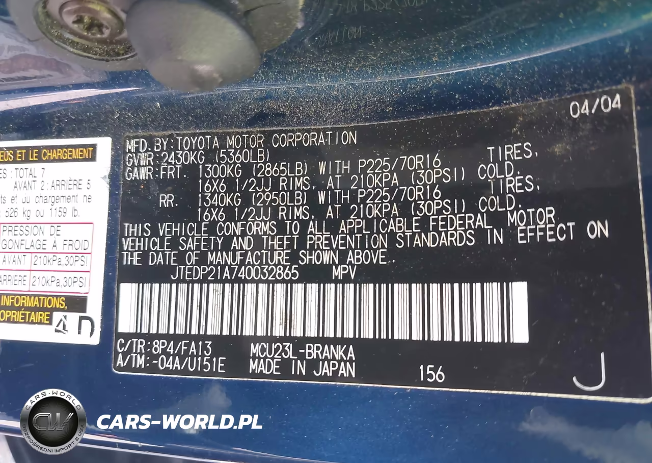 2004 Toyota Highlander V6 VIN:JTEDP21A740032865 - 9