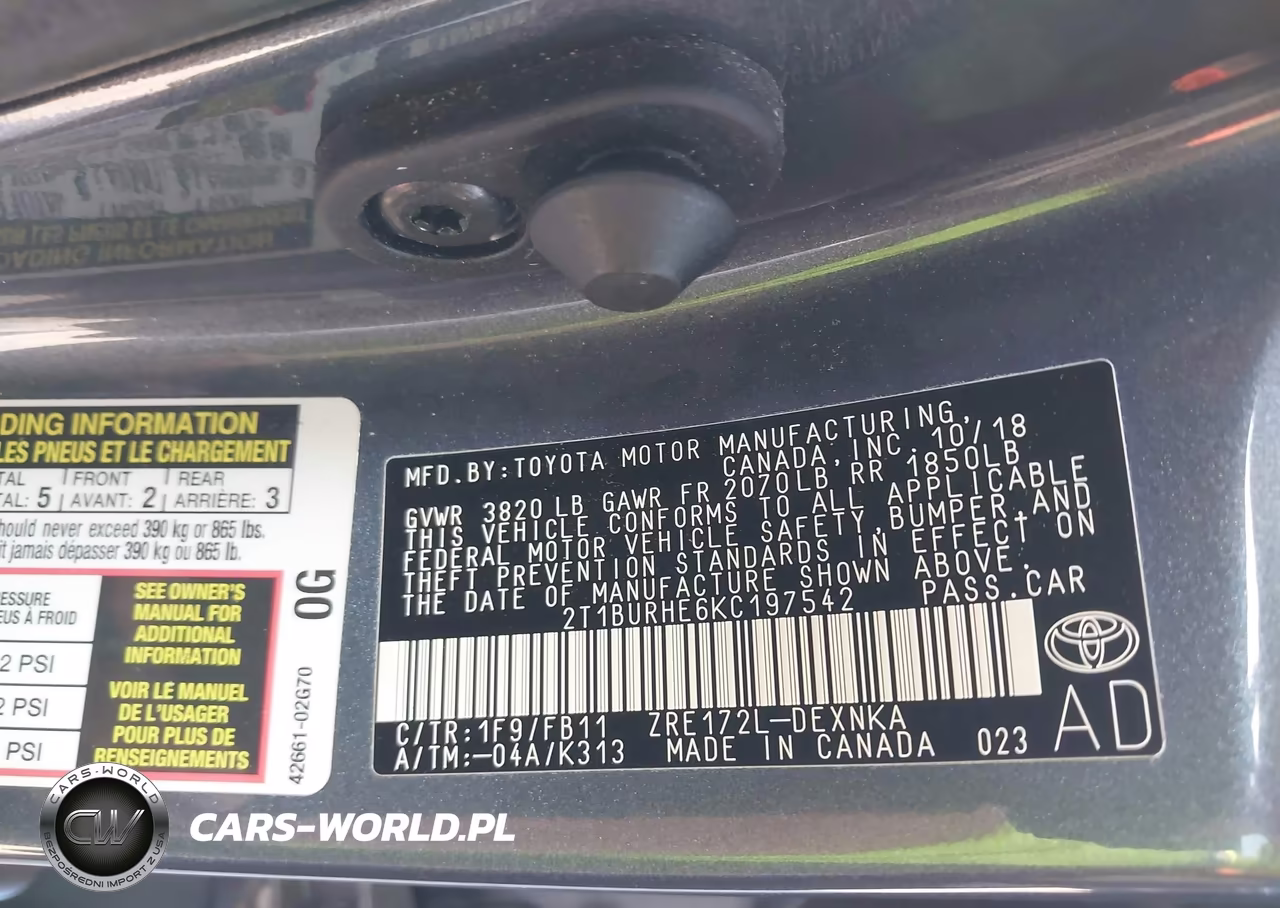 2019 Toyota Corolla Le VIN:2T1BURHE6KC197542 - 9