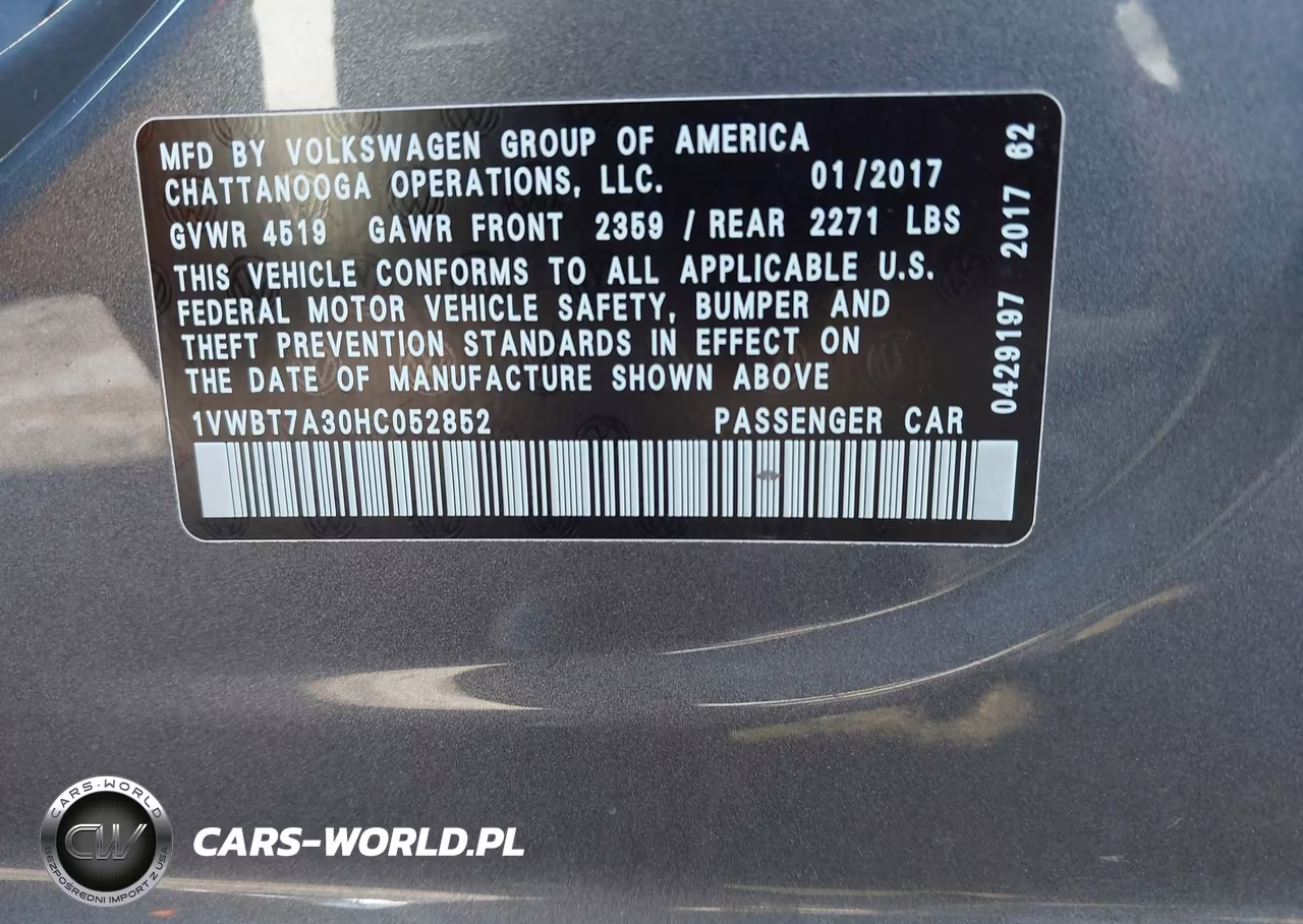 2017 Volkswagen Passat 1.8T Se VIN:1VWBT7A30HC052852 - 9