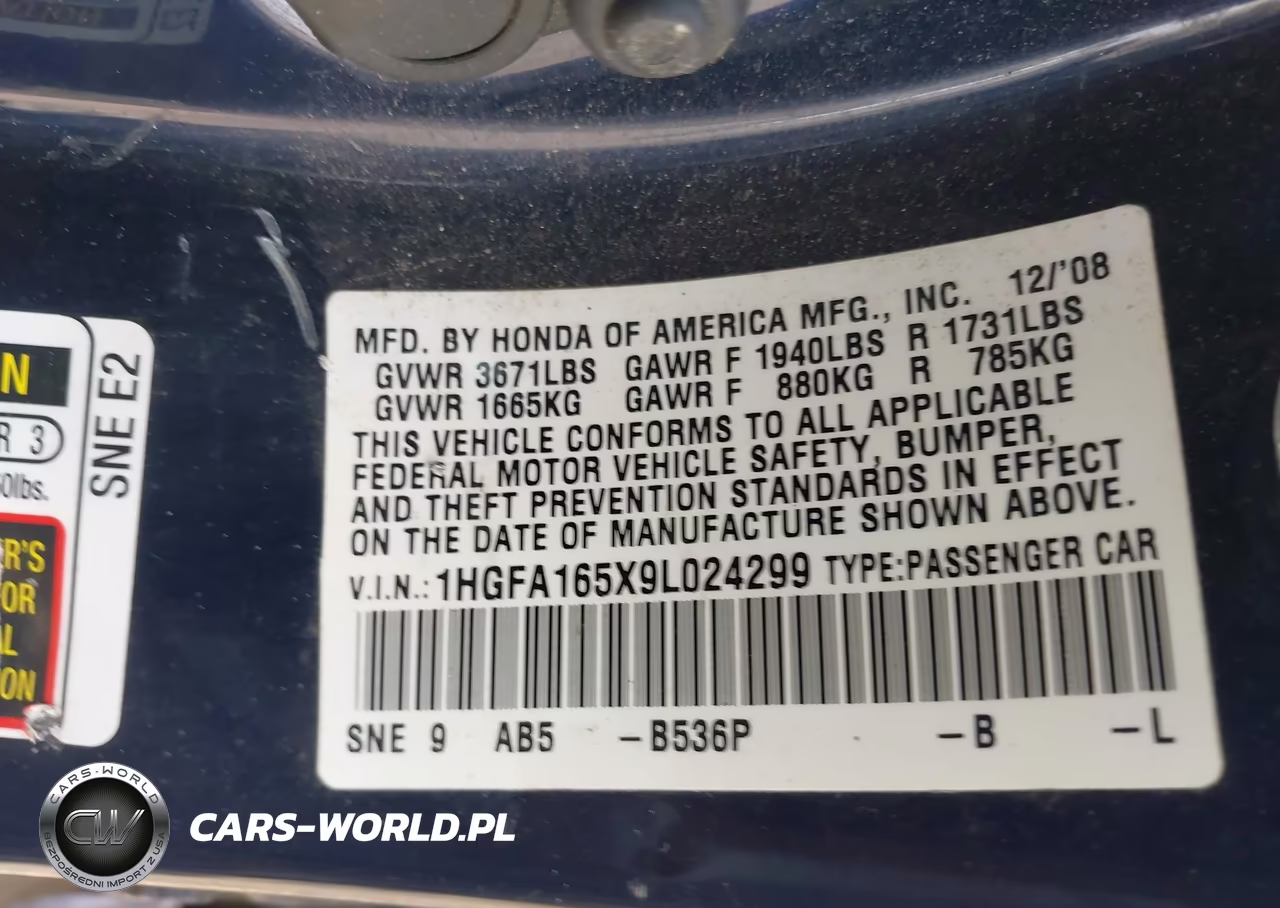 2009 Honda Civic Lx VIN:1HGFA165X9L024299 - 9