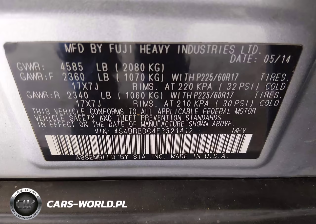 2014 Subaru Outback 2.5I Premium VIN:4S4BRBDC4E3321412 - 9