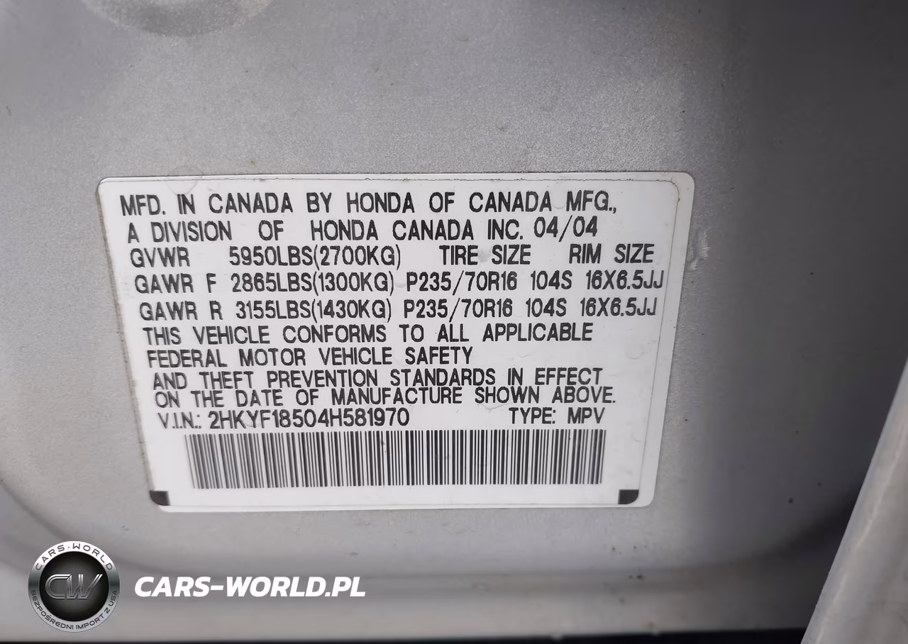 2004 Honda Pilot Ex-L VIN:2HKYF18504H581970 - 9