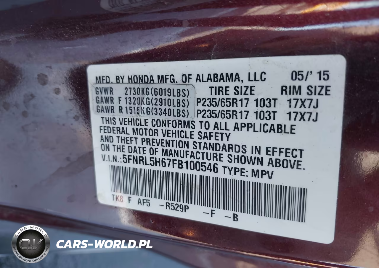 2015 Honda Odyssey Ex-L VIN:5FNRL5H67FB100546 - 9