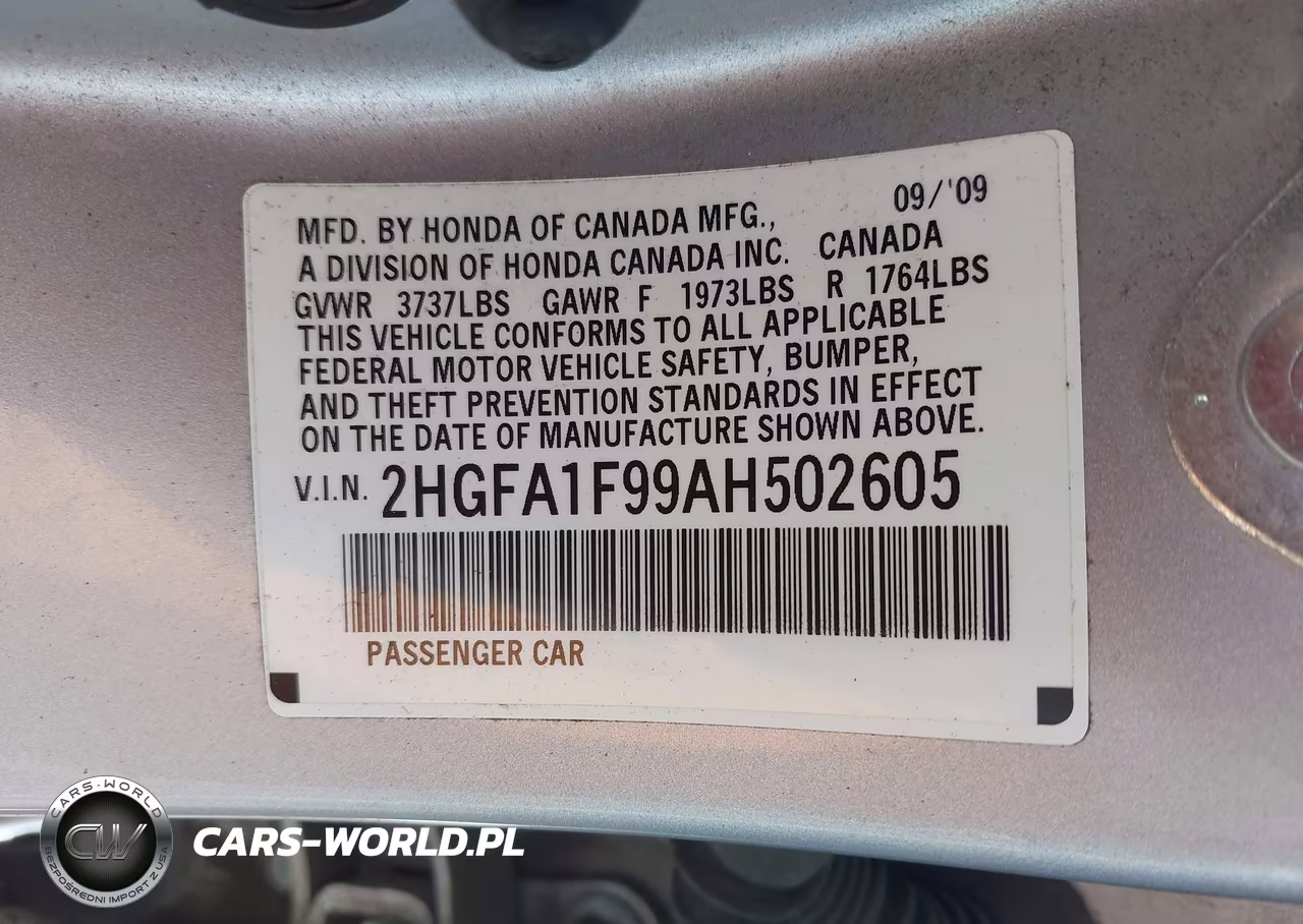 2010 Honda Civic Ex-L VIN:2HGFA1F99AH502605 - 9