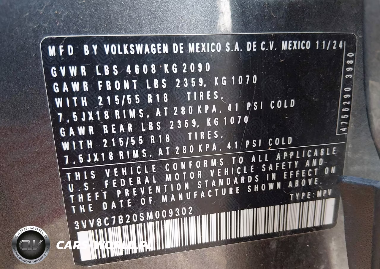 2025 Volkswagen Taos 1.5T S VIN:3VV8C7B20SM009302 - 9