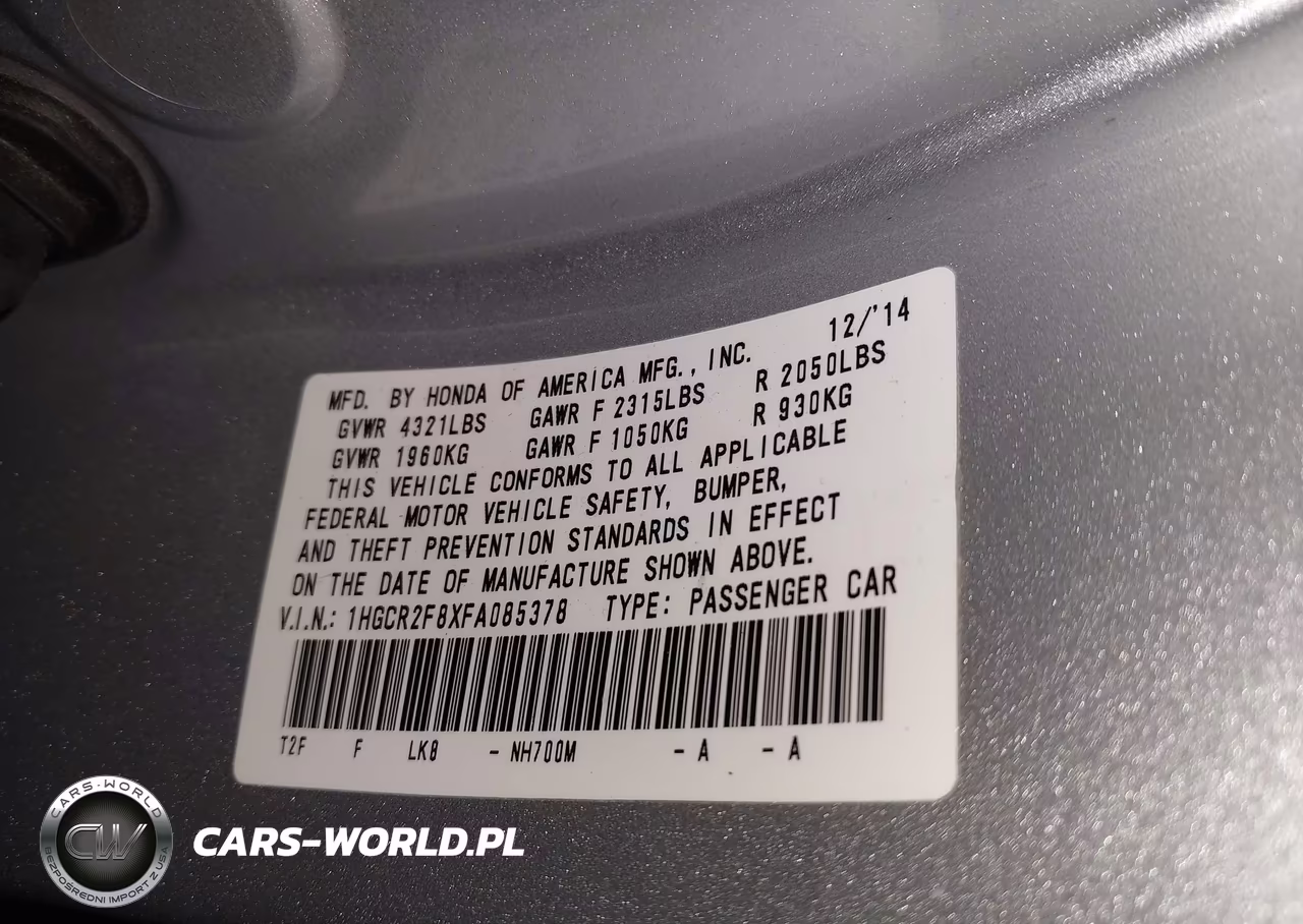 2015 Honda Accord Ex-L VIN:1HGCR2F8XFA085378 - 9