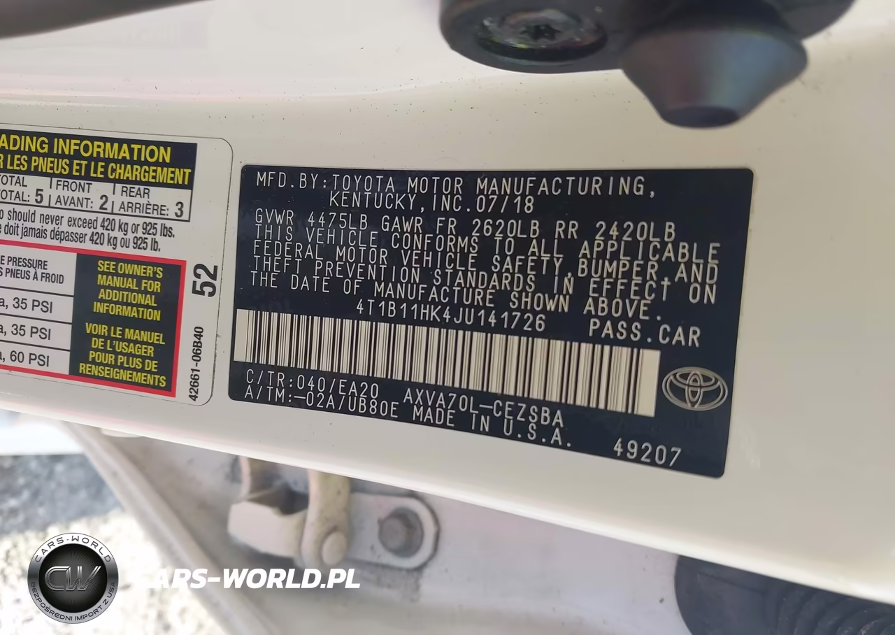 2018 Toyota Camry Se VIN:4T1B11HK4JU141726 - 9