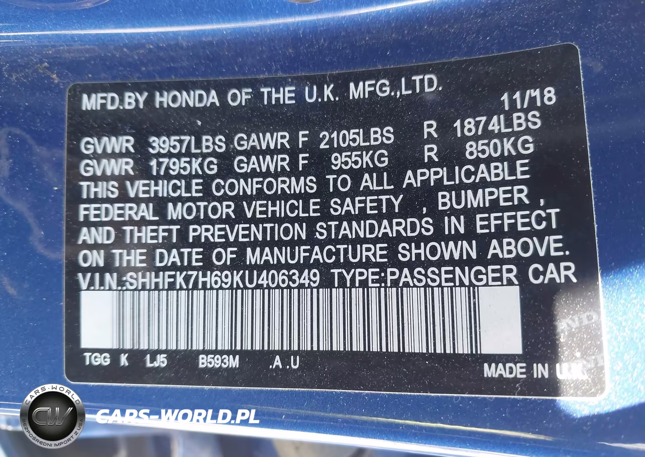 2019 Honda Civic Ex VIN:SHHFK7H69KU406349 - 9