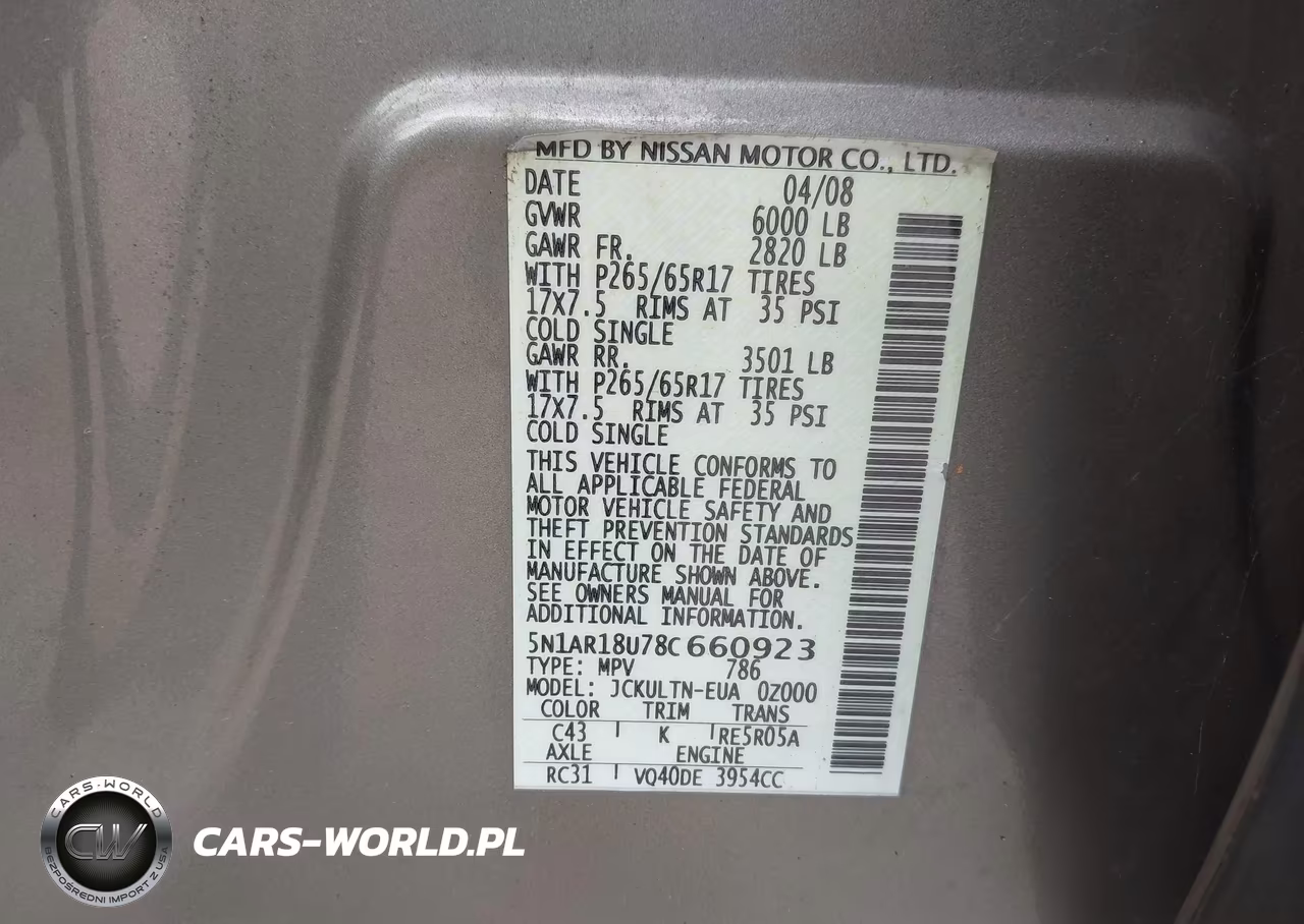 2008 Nissan Pathfinder Se VIN:5N1AR18U78C660923 - 9