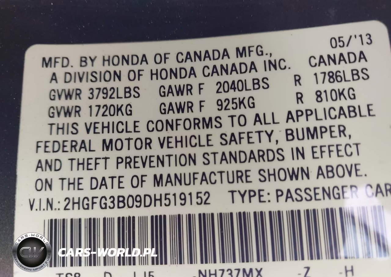 2013 Honda Civic Ex-L VIN:2HGFG3B09DH519152 - 9