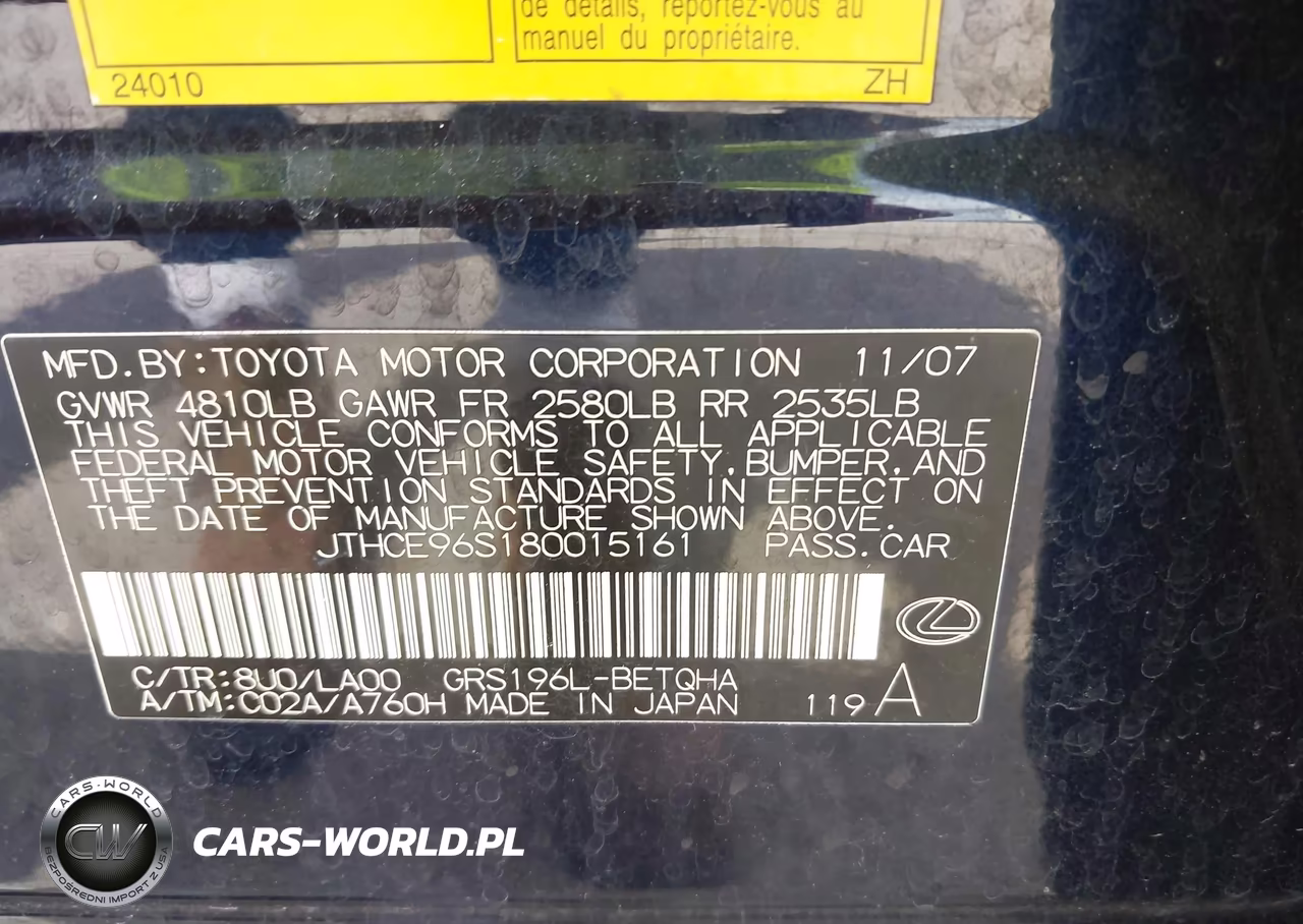 2008 Lexus Gs 350 VIN:JTHCE96S180015161 - 9