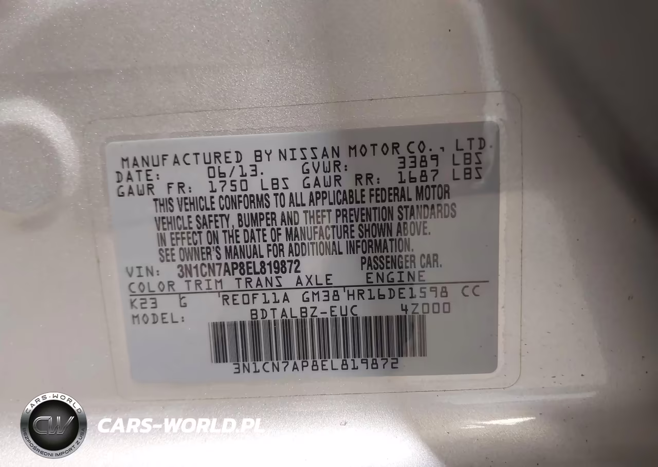 2014 Nissan Versa 1.6 Sv VIN:3N1CN7AP8EL819872 - 9
