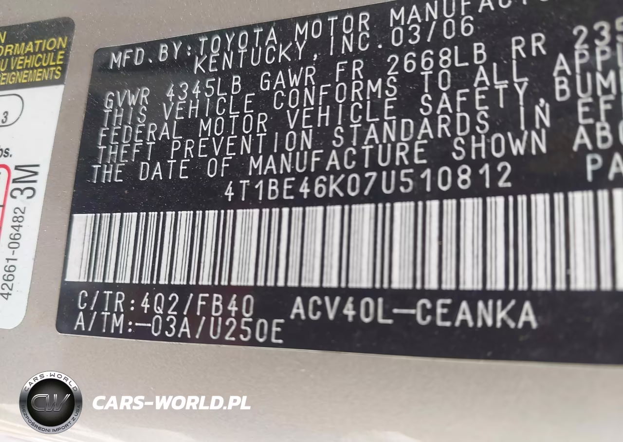2007 Toyota Camry Le VIN:4T1BE46K07U510812 - 9