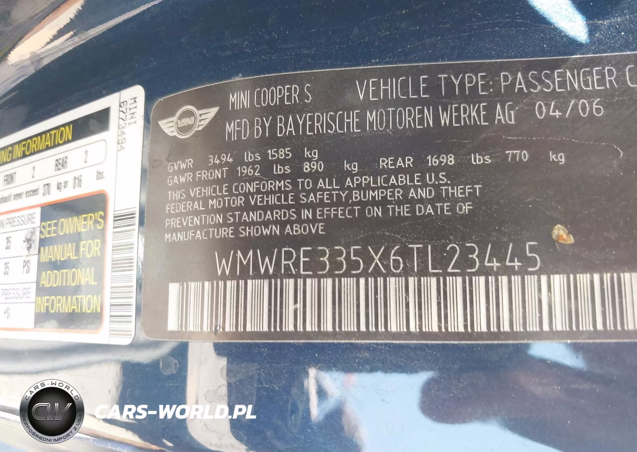 2006 Mini Cooper S VIN:WMWRE335X6TL23445 - 9