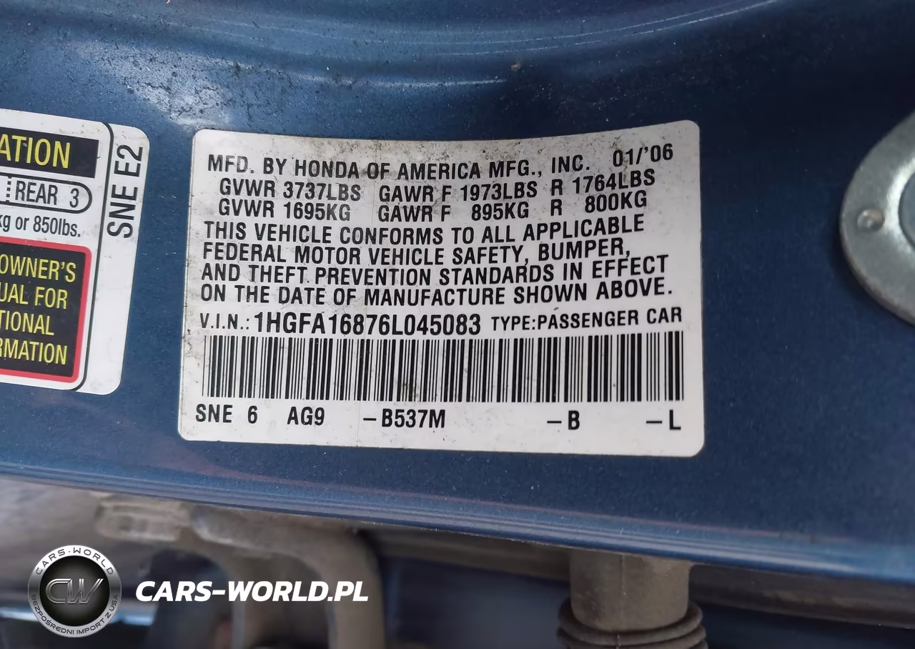 2006 Honda Civic Ex VIN:1HGFA16876L045083 - 9