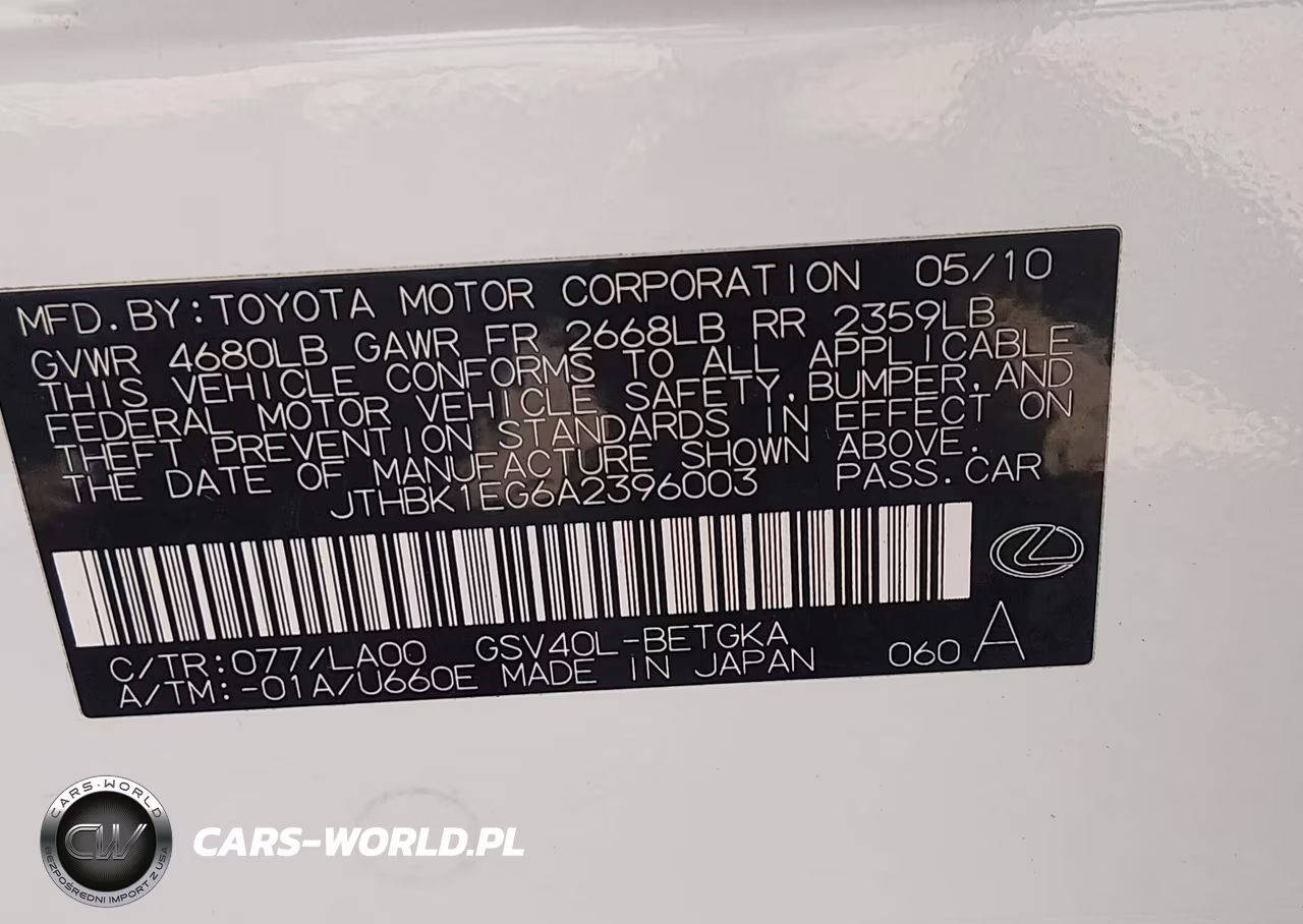 2010 Lexus Es 350 VIN:JTHBK1EG6A2396003 - 9