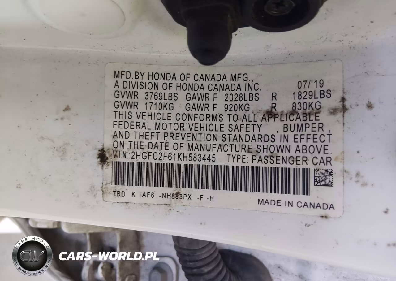 2019 Honda Civic Lx VIN:2HGFC2F61KH583445 - 9