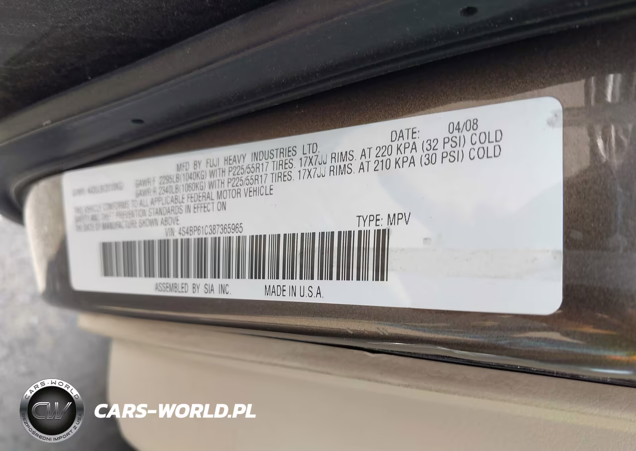 SUBARU OUTBACK VIN:4S4BP61C387365965 - 9