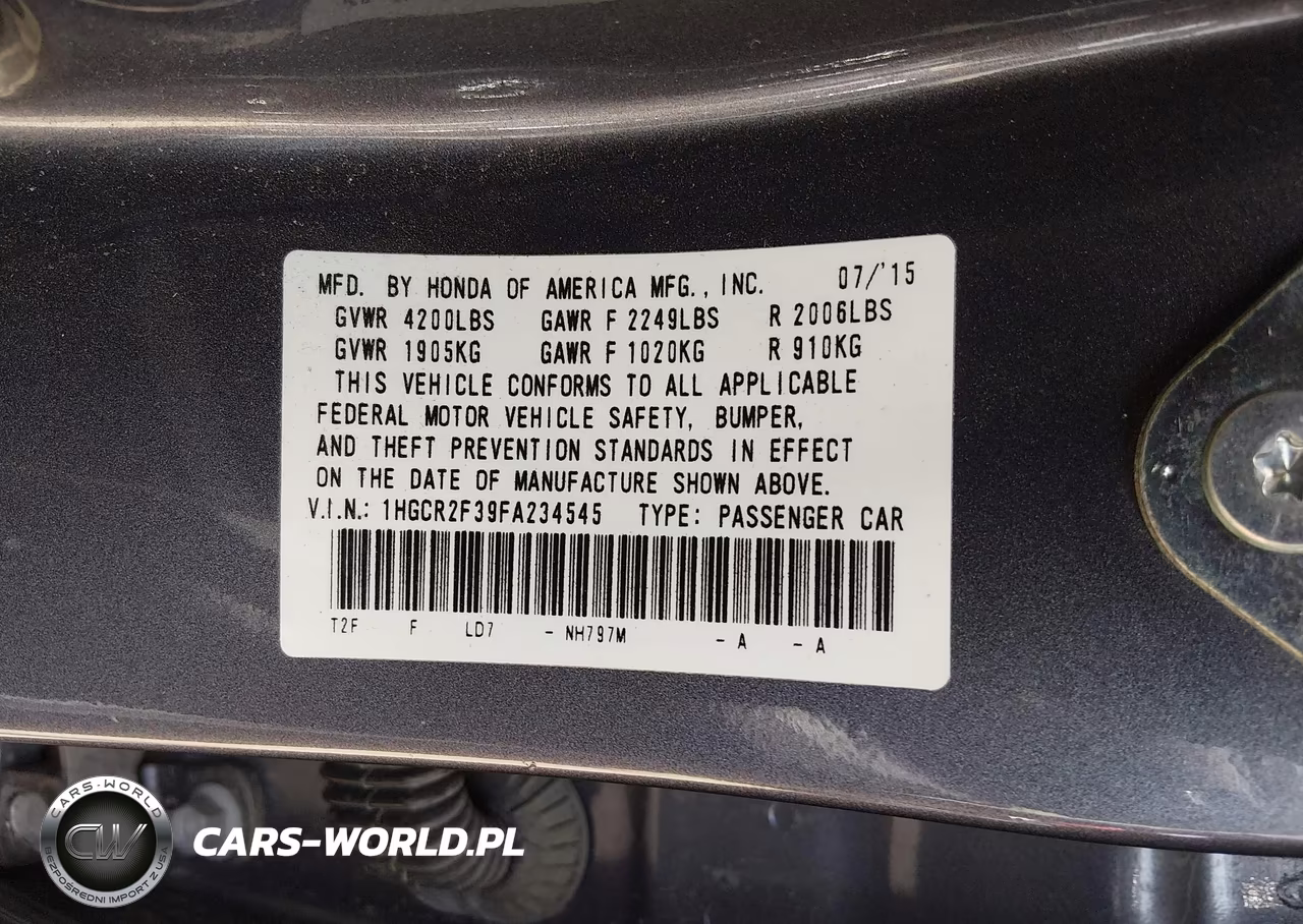 2015 Honda Accord Lx VIN:1HGCR2F39FA234545 - 9