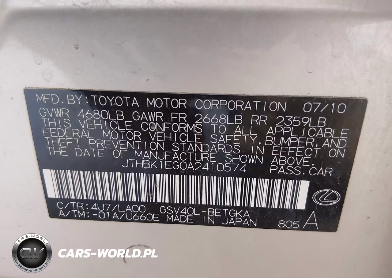 2010 Lexus Es 350 VIN:JTHBK1EG0A2410574 - 9