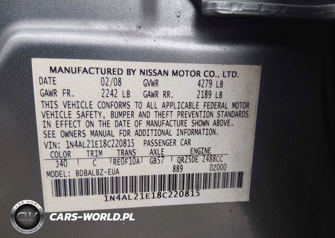 2008 Nissan Altima 2.5 Sl VIN:1N4AL21E18C220815 - 9