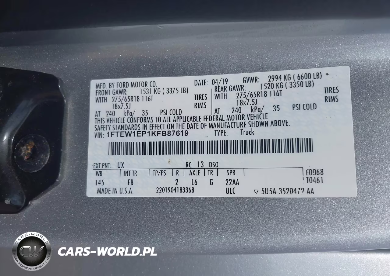 2019 Ford F-150 Xlt VIN:1FTEW1EP1KFB87619 - 9