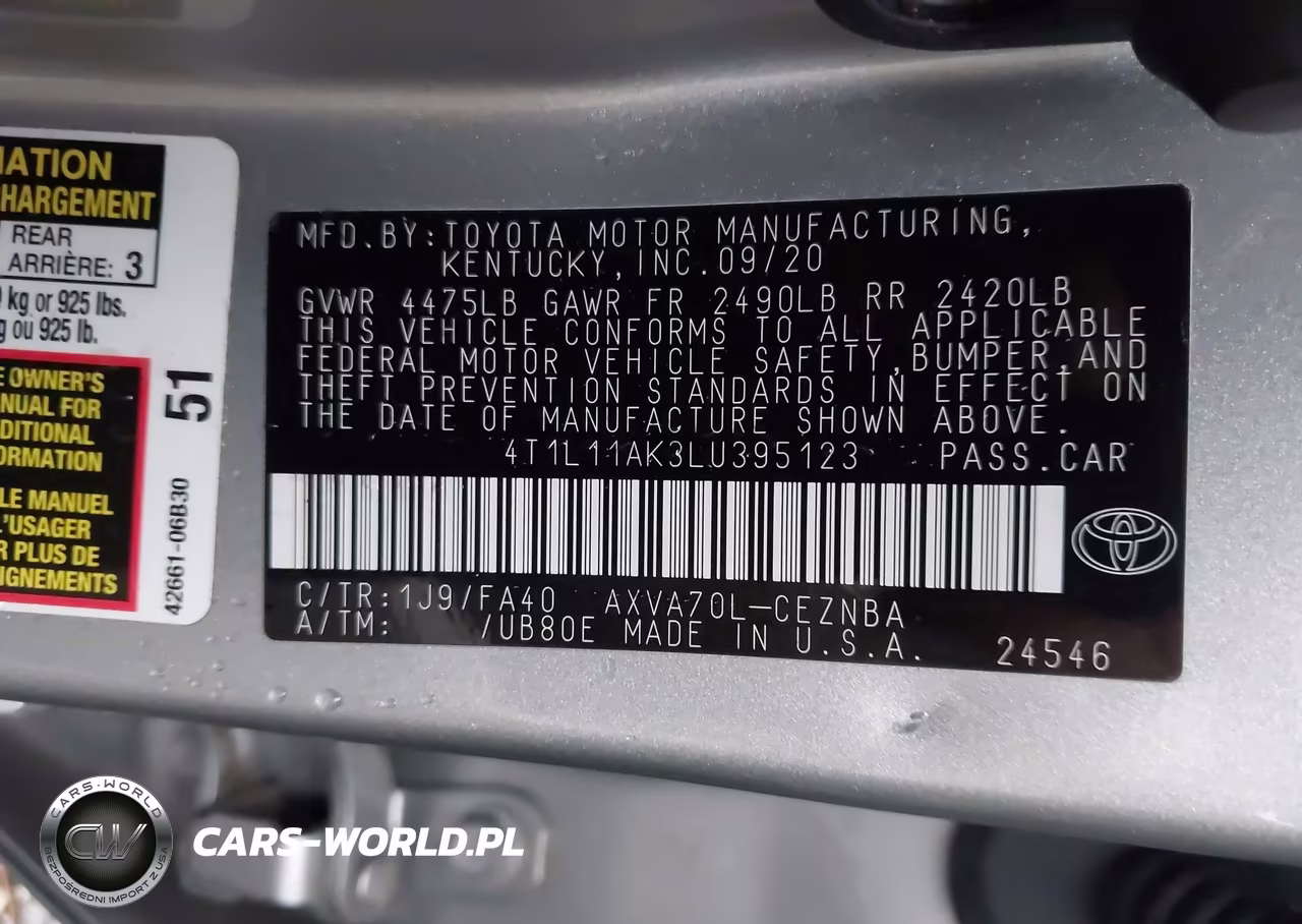 2020 Toyota Camry Le VIN:4T1L11AK3LU395123 - 9