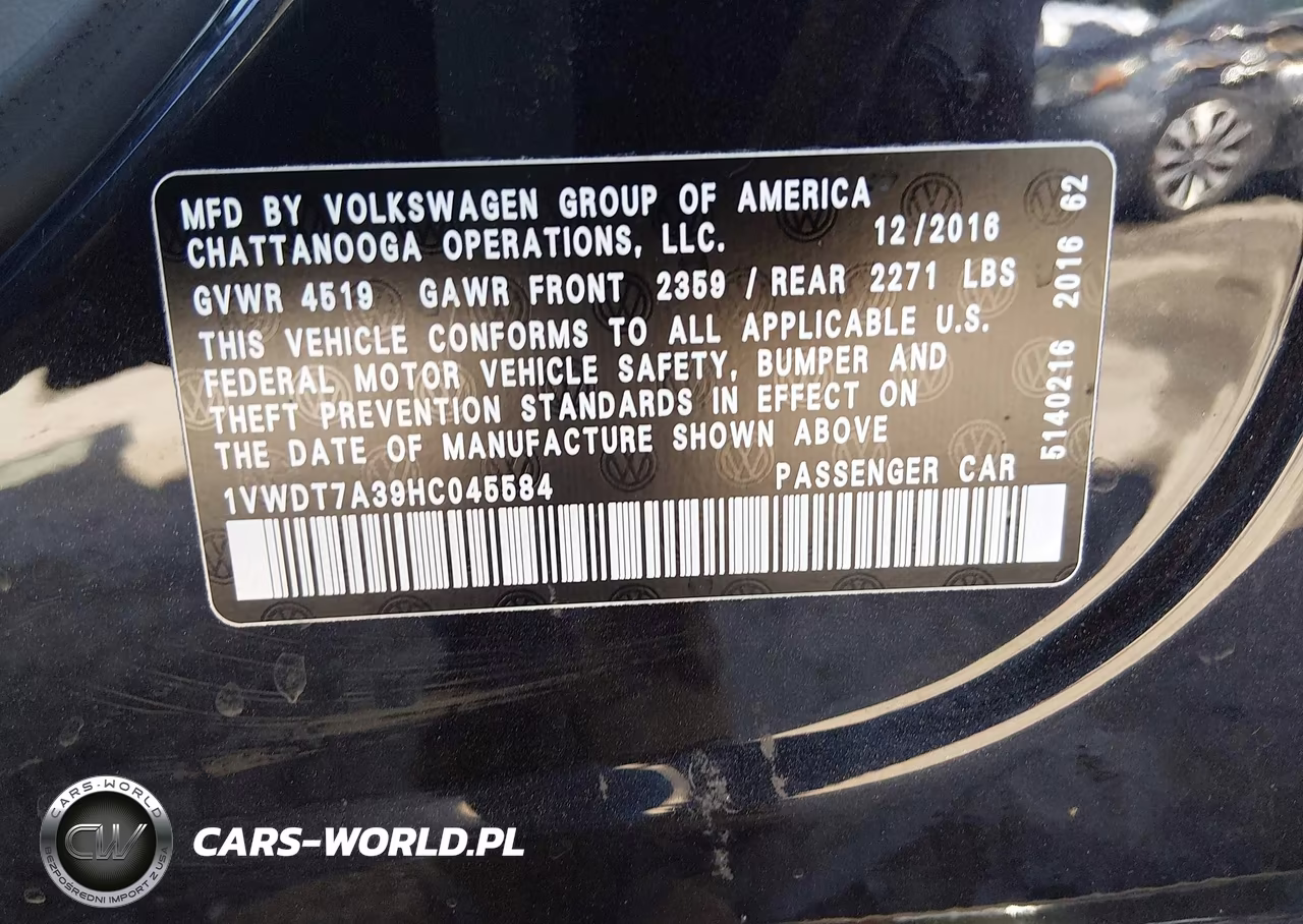 2017 Volkswagen Passat 1.8T R-Line VIN:1VWDT7A39HC045584 - 9