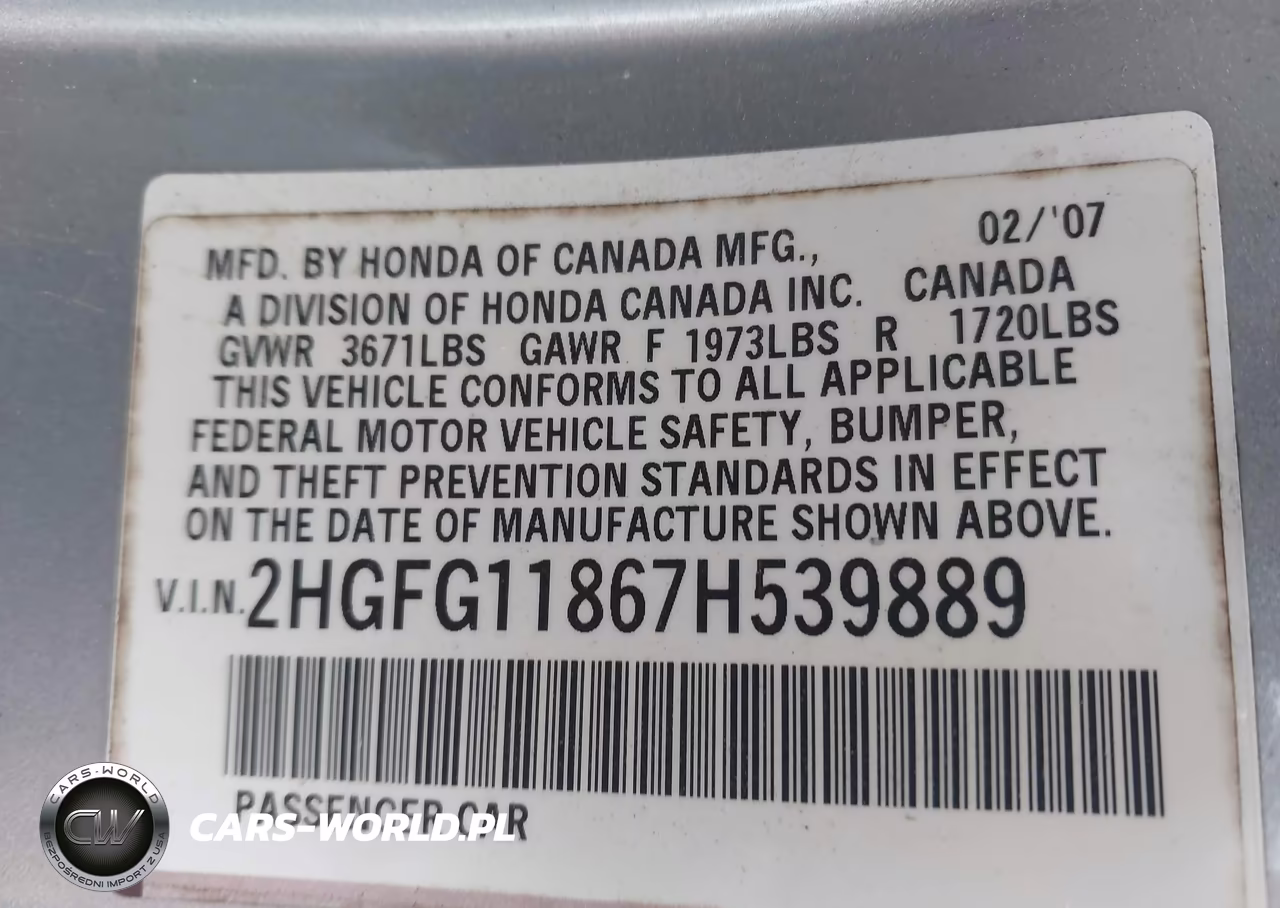 2007 Honda Civic Ex VIN:2HGFG11867H539889 - 9