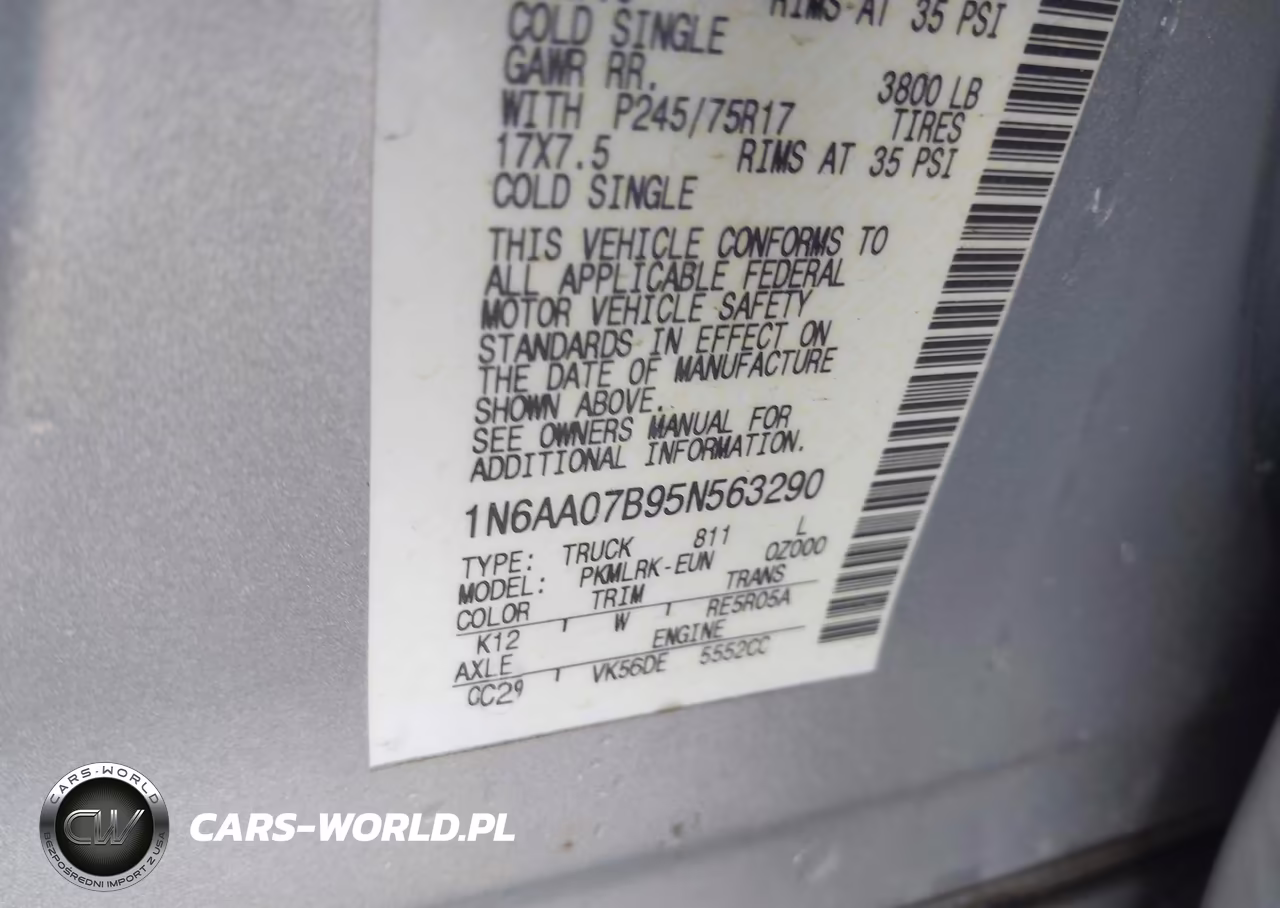 2005 Nissan Titan Xe VIN:1N6AA07B95N563290 - 9