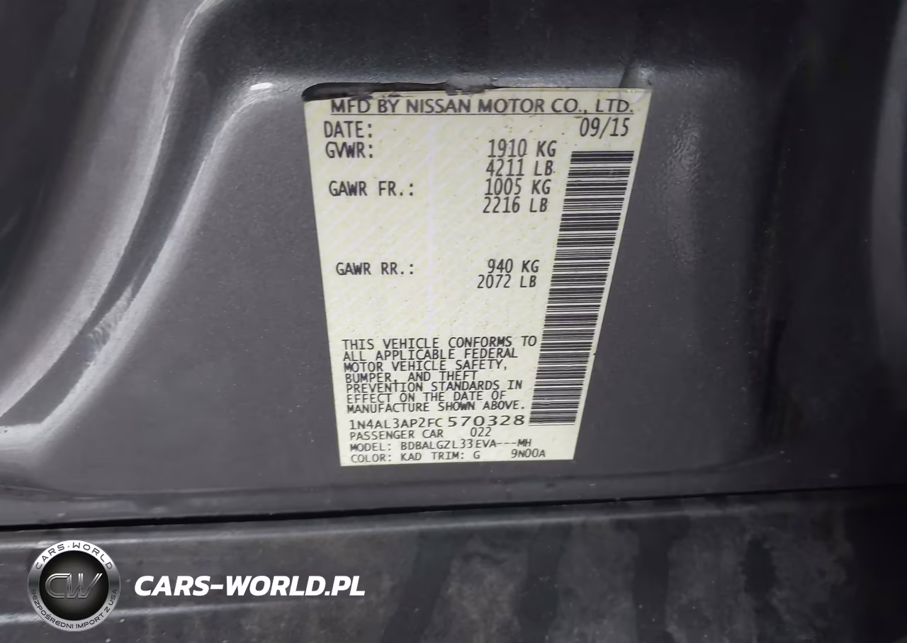 2015 Nissan Altima 2.5 S VIN:1N4AL3AP2FC570328 - 9