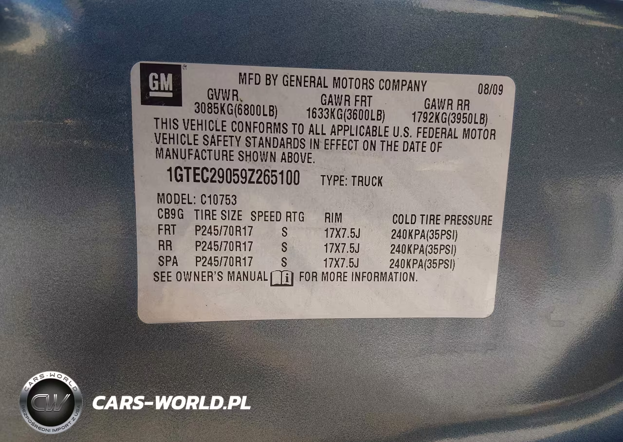 2009 GMC Sierra 1500 Sle VIN:1GTEC29059Z265100 - 9