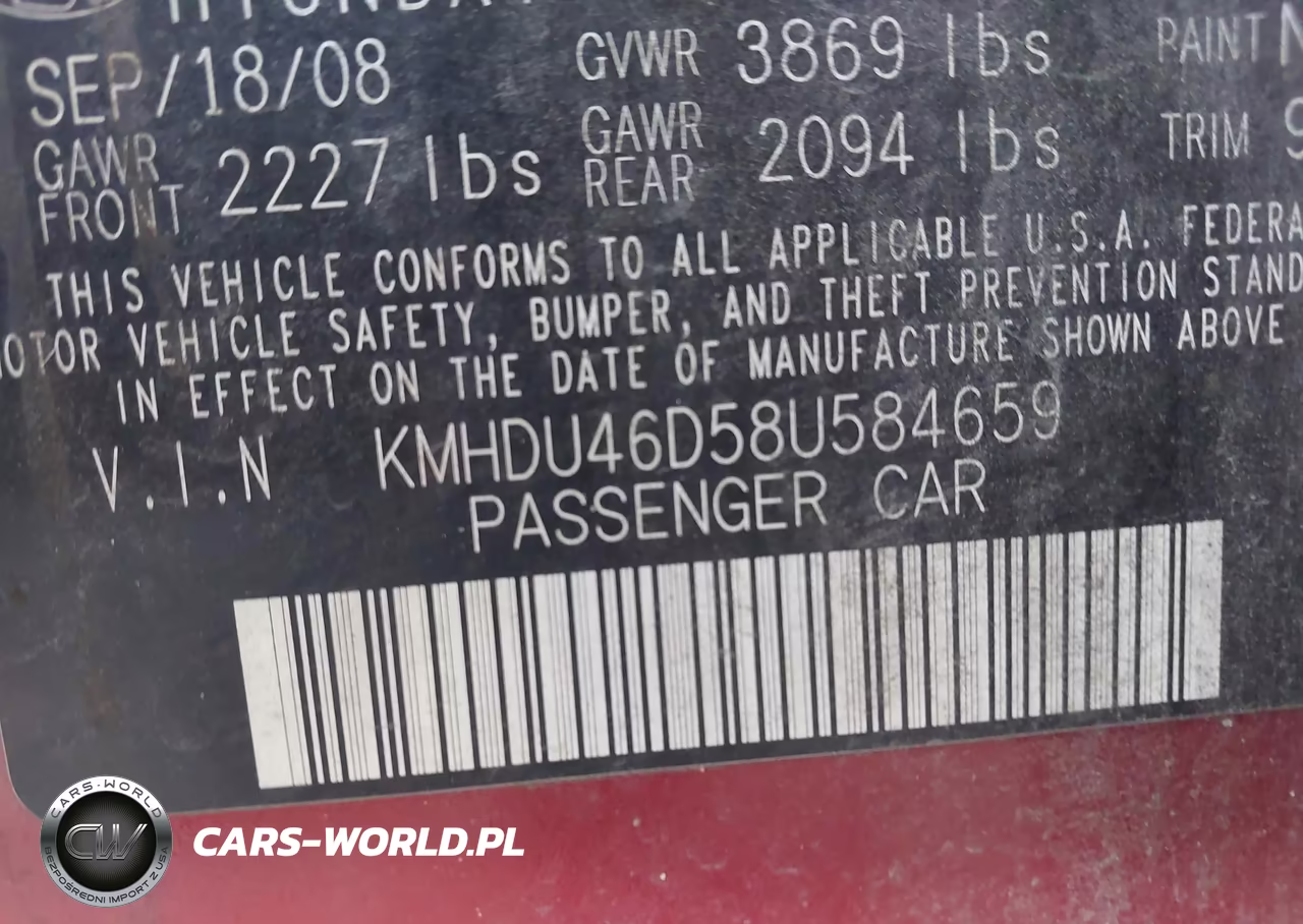 2008 Hyundai Elantra Gls-Se VIN:KMHDU46D58U584659 - 9