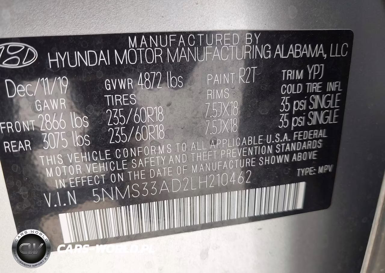 HYUNDAI SANTA FE VIN:5NMS33AD2LH210462 - 9