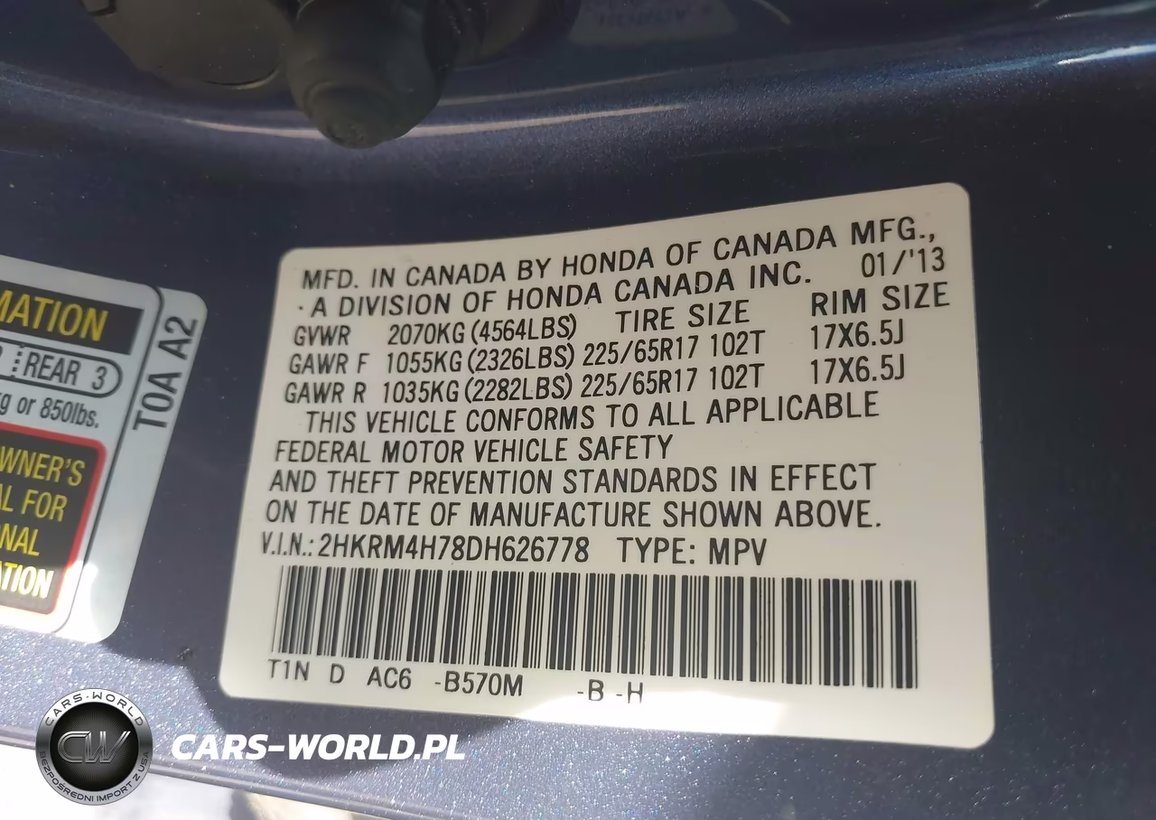 2013 Honda Cr-V Ex-L VIN:2HKRM4H78DH626778 - 9